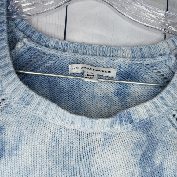 American Eagle Blue Tie-Dye Boho Y2K Knit Pullover Sweater - Picture 2 of 9